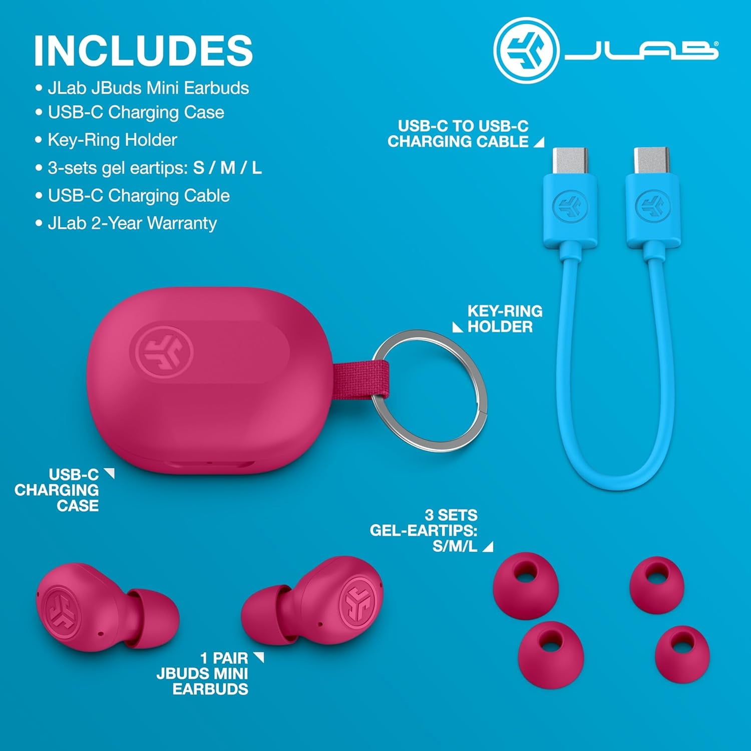 JLab JBuds Mini True Wireless Bluetooth Noise Cancelling Earbuds Microphone In Ear Pink Walmart