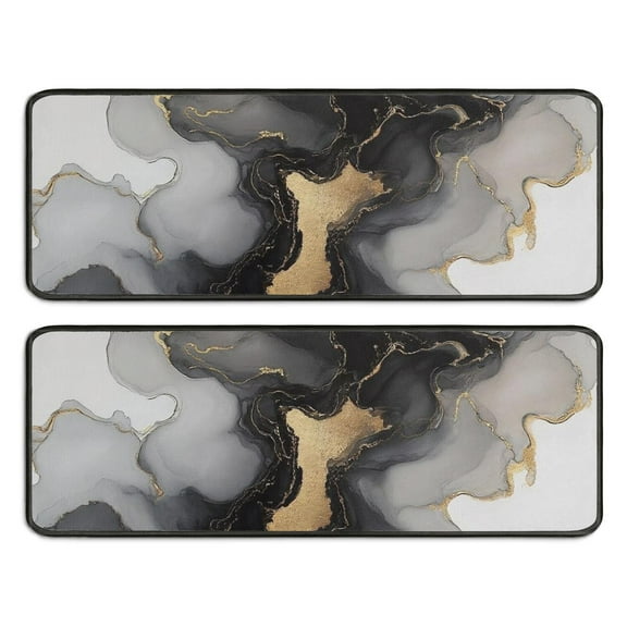 Kitchen Rugs Sets Of 2,Black Gray Gold Marble Pattern Anti Fatigue Kitchen Mat Rugs Non Slip Washable,Decorative Kitchen Floor Mats for Kitchen,Sink,Laundry,17"x47" 17"x47"