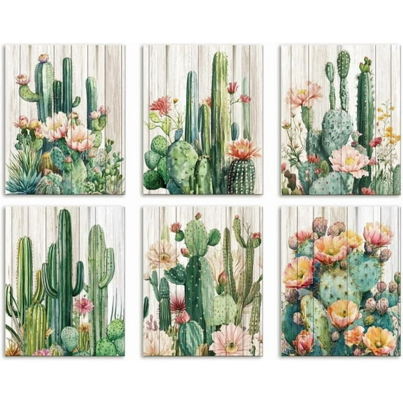 6 Pack Arizona Cactus Flower Unframed Waterproof Canvas Wall Art Decor Tropical Succulent Plant 8" x 10" Botanical Canvas Wall Poster