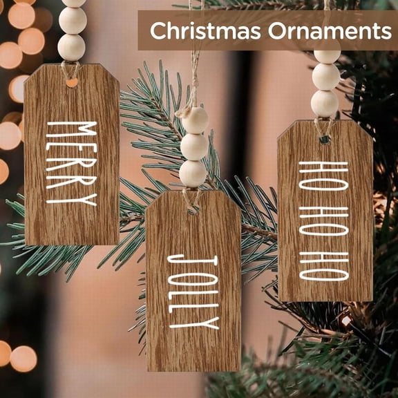 5Pcs Beaded Wooden Christmas Stocking Name Tags, 2026 Baltic Birch Personalized Gift Tags with Twine & Beads, 4×2 Inch Reusable Wooden Labels for Stockings Gift Wrapping Holiday Party Decor