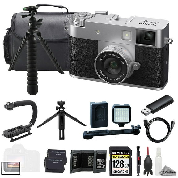 FUJIFILM X half Compact Digital Camera (Silver)    128GB   Ext Batt  LED - ULTIMATE Kit (International Version)