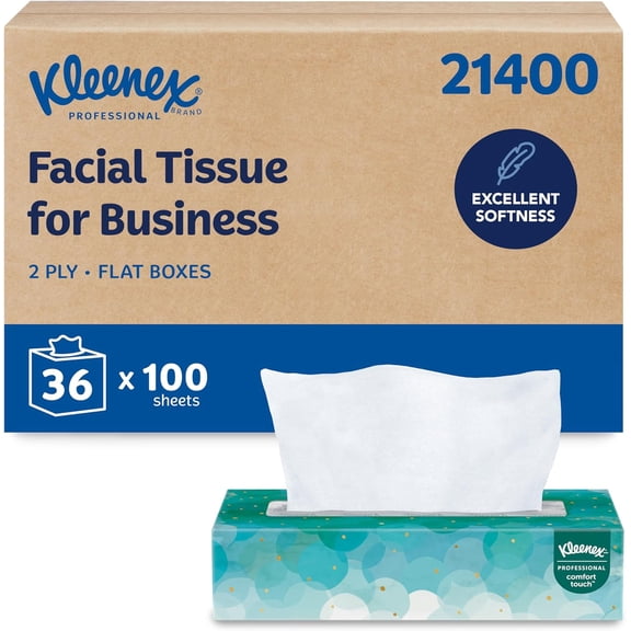 Professional Facial Tissue, Bulk (21400), 2-Ply, White, Flat Boxed Format, Designed for Business (100 Tissues/Box, 36 Boxes, 3,600 Sheets/Case)