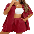 thumbnail image 2 of LYMAYTER Women's Casual 2-Piece Set‌ for S-3XL Short Sleeve Button Down Shirt & Comfortable Shorts Outfit, 2 of 9