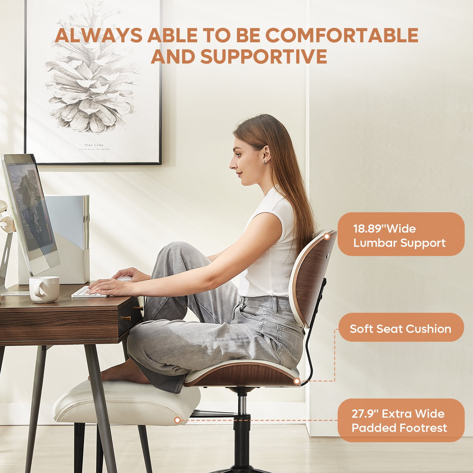 Bestier Cross Legged Office Chair, Adjustable Height Ergonomic ADHD Chair, Swivel Seat for Yoga Meditation home office, PU Leather, White​
