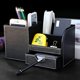 thumbnail image 4 of Organizador de escritorio de cuero negro con cajones para guardar bolígrafos, lápices, teléfono, tarjetas y control remoto, 4 of 8