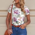 thumbnail image 6 of KLL Women 's Crew Neck Bodysuit Jumpsuits Orchids Flowers Print Short onesies Stretch T Shirts, 6 of 7