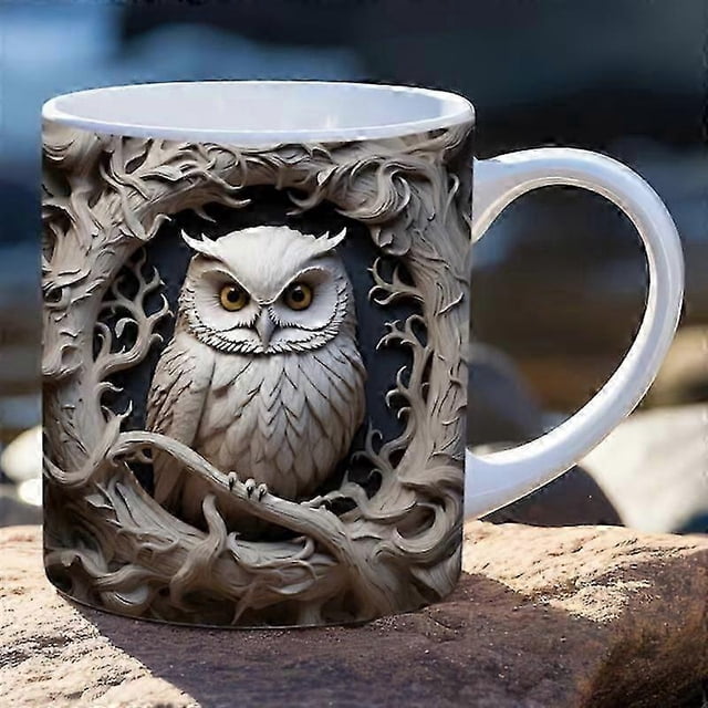 3D Owl Ceramic Coffee Mark Cup, Tea Cup, Cute Broken Wall Pattern