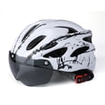 thumbnail image 1 of Casco de bicicleta de carretera con buena protección, hebilla de seguridad, resistente a impactos, con gafas para carreras, blanco y negro., 1 of 2