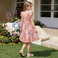 thumbnail image 6 of Girls Summer Cute Dress Square Neck Ruffled Sleeveless Pleated A Line Dresses Casual Stylish Midi Sundress (6 Years, Pink), 6 of 6