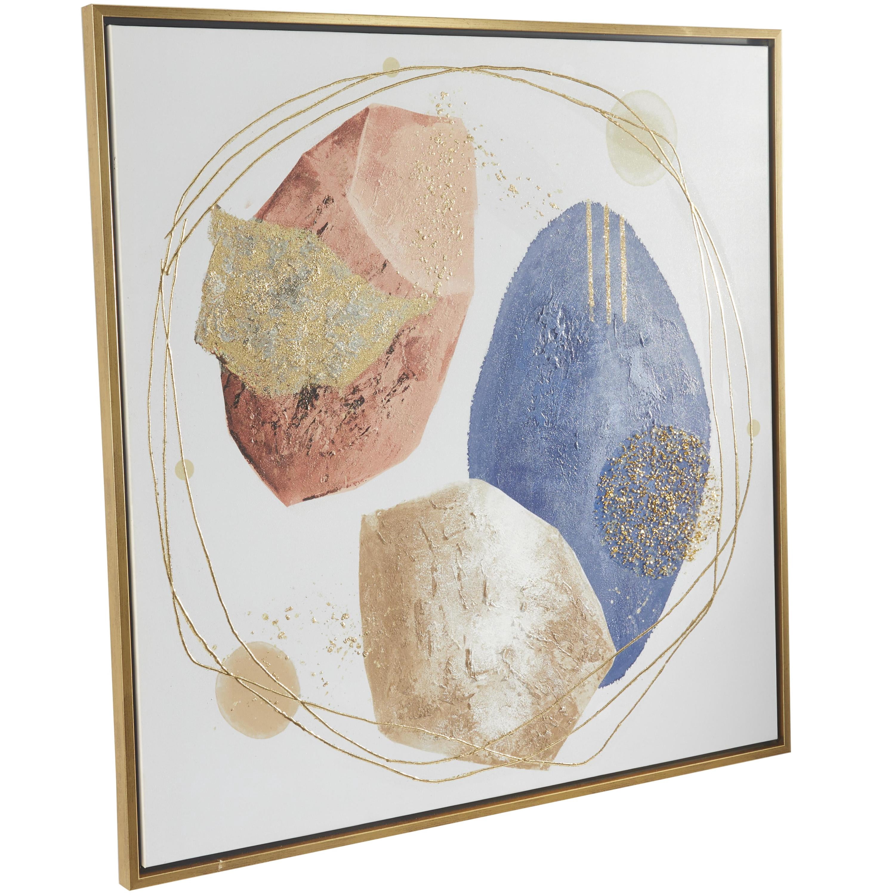 37" x 37" Overlapping Circle Abstract Framed Wall Art with Gold Frame and Gold Foil Detailing, by DecMode