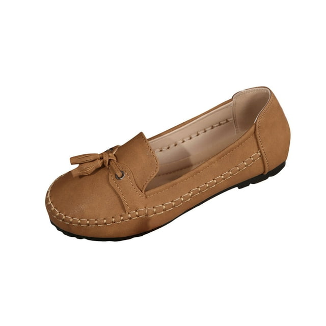 Mocassins pour Femmes, à Enfiler avec Pompons, Semelle Souple et Semelle Intérieure Coussinée, Chaussures Plates Décontractées à Bout Rond pour Usage Quotidien