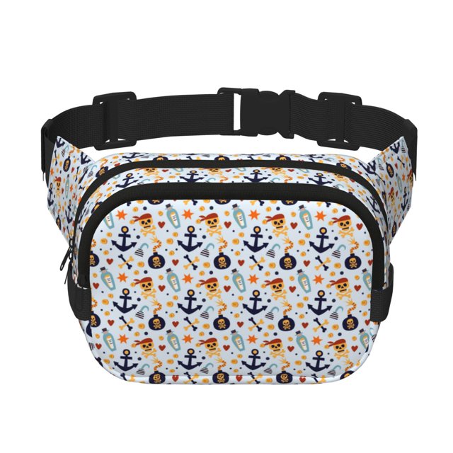 Disketp Pirate Skull And Anchor Riñonera de Doble Capa, Bolsa de Cintura Ajustable para Viajes, Correr y Senderismo, Riñonera Ligera para Hombre y Mujer