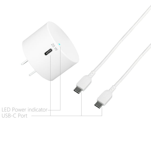 onn. 20W Power Delivery Wall Charging Kit with USB-C Charging Cable, White  