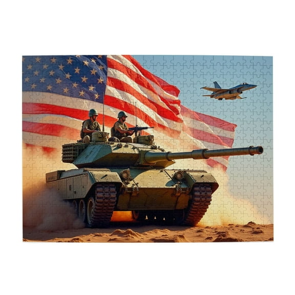 500 Pcs American Tank Flag Jigsaw Puzzle For Adults Challenging Patriotic Puzzle Military Vehicle Artwork Great Gift Idea Home Decor Fun For Family Toys for Men Women Elders Seniors Birthday Gift