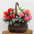 thumbnail image 4 of White Artificial Tulips Red Bouquet by Dusknt Home Decor Artificial Flower Arrangement Realistic for Wedding Photo Props, 4 of 8