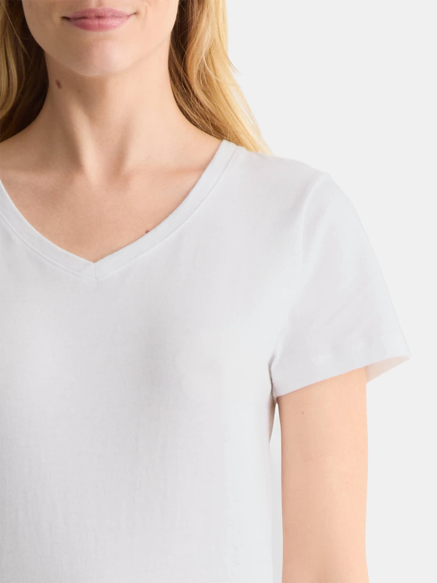 Time and Tru Women's Cotton V-Neck Tee with Short Sleeves, Sizes XS-4X