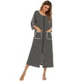 thumbnail image 2 of Women's Zip Up Ankle Length Robes Half Sleeve Zipper Bathrobe Cotton House Coat with Pockets,Plus Size Striped O-neck House Coat Loungewear Long Nightgown Housedress,S-XXL Black, 2 of 7