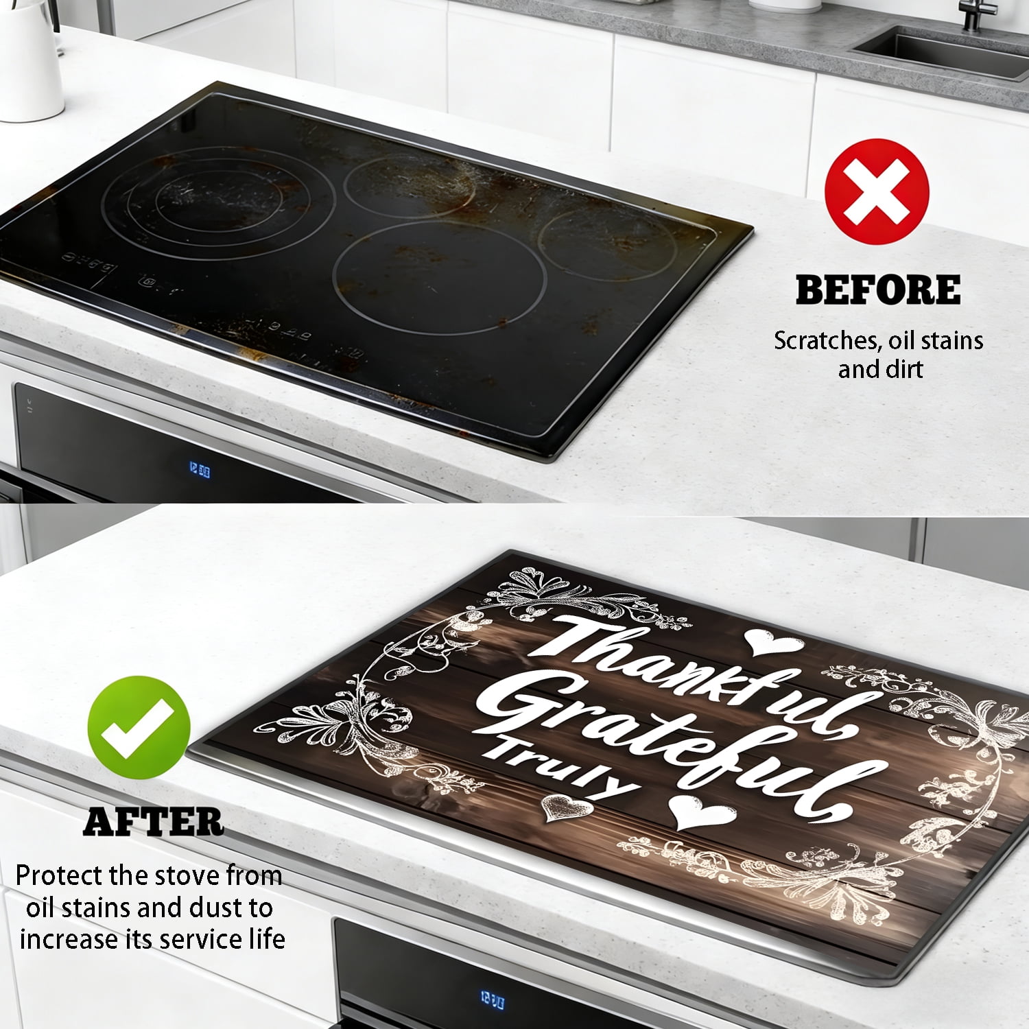 Multi-Design Stove Top Cover for Glass/Electric Stoves - 3-in-1 Heat-Resistant Protector Mat, Non-Slip Drying Rack 28"x20"