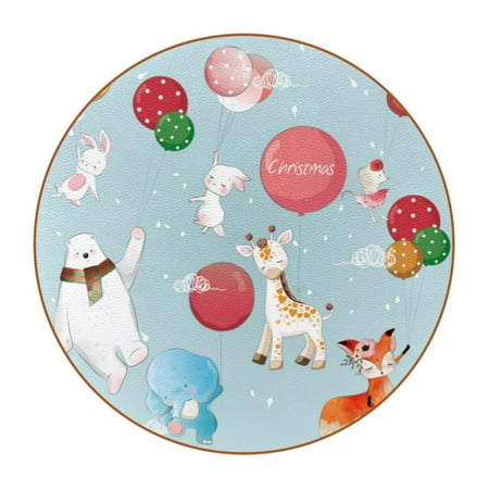 

OWNTA Flying Animals with Balloons Pattern Premium Microfiber Leather Round Coasters (6PCS) - 11x11 cm/4.3x4.3 in - Durable & Stylish Cup Mat Set