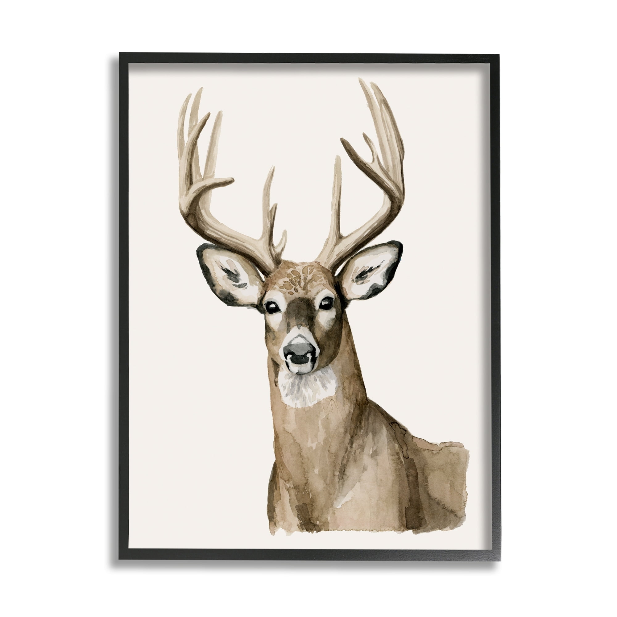Stupell Industries Brown Deer Gazing Antlers Watercolor Style Portrait Painting Black Framed Art Print Wall Art, Design by Grace Popp