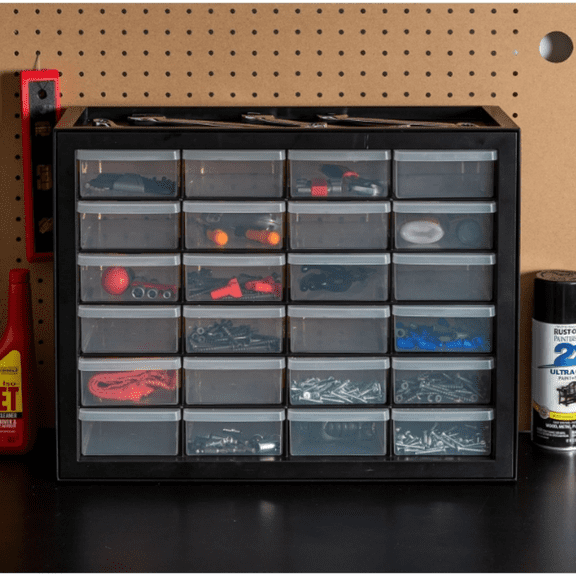 24-Drawer, Stackable Small Parts Organizer Cabinet for Hardware Screw Nuts and Bolts Sticker Bead Balloon Building Bricks, Teacher Toolbox Garage Storage Bins, Black