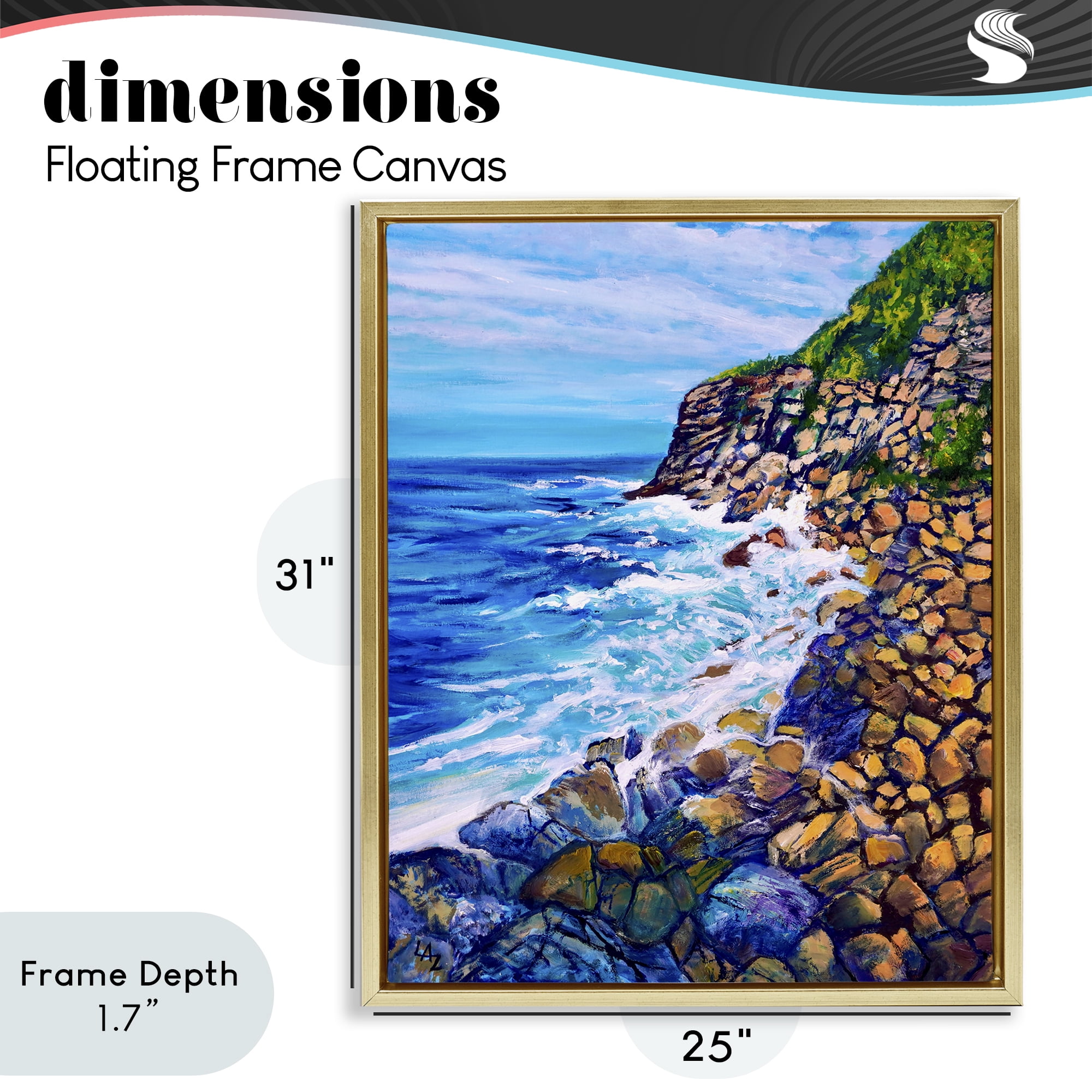 Stupell Industries Cliffside Ocean Spray Gold Framed Floater Canvas Wall Art, design by Lee Ann Zirbes