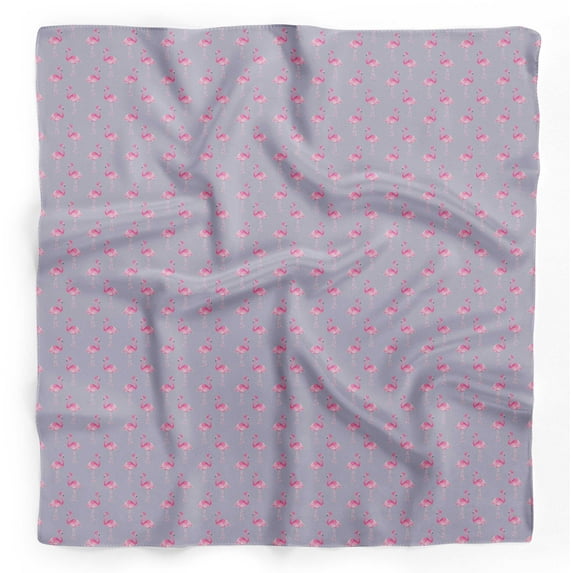 Bimba Purple Flamingo Bird Printed Pure Silk Scarf Neck Wrap Summer Hair Bandanas For Women 40 x 40 Inches