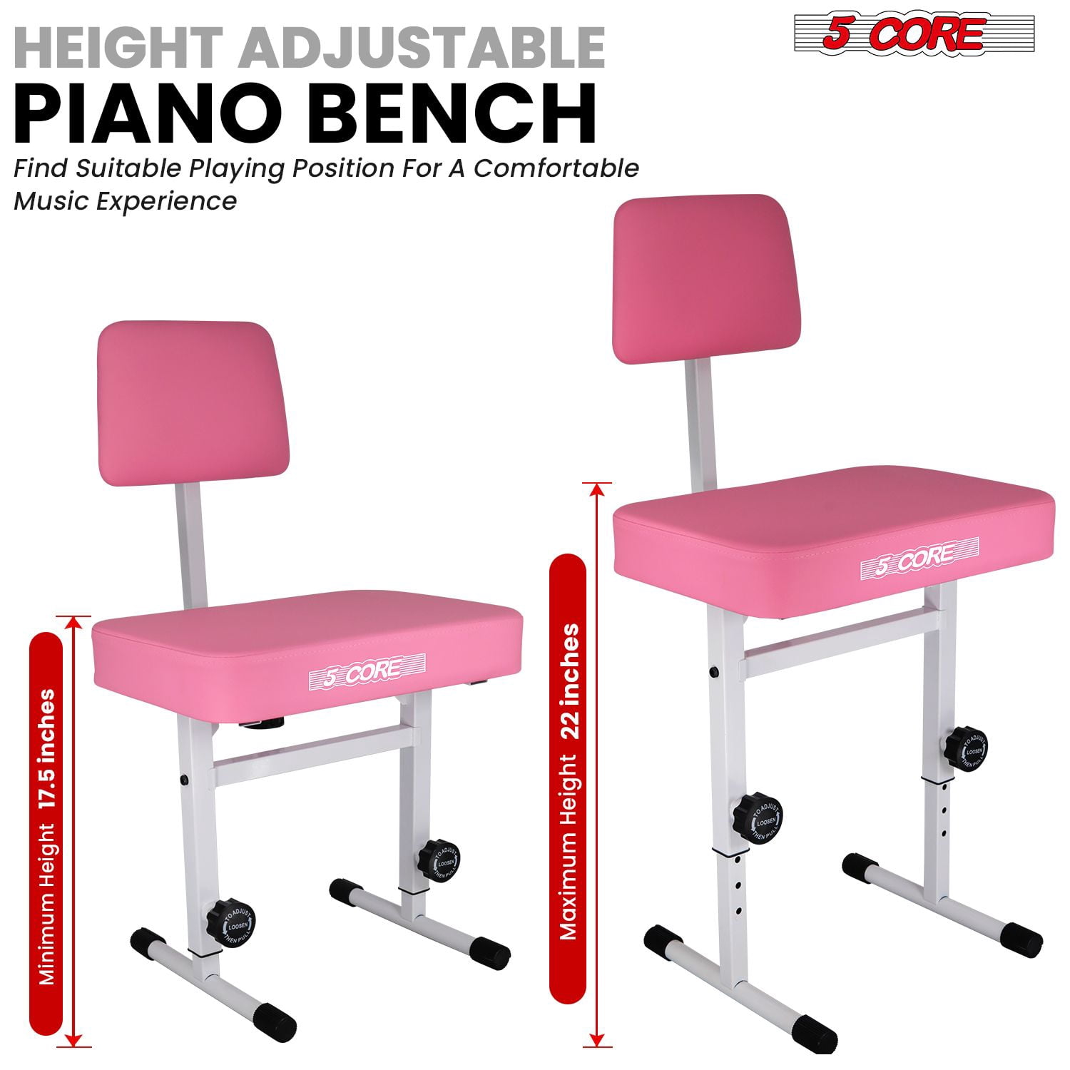 Heavy-Duty Adjustable Piano Bench with Thick Padded Seat & Backrest – 445lb Capacity, Non-Slip Base for Keyboard, Adults & Kids