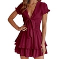thumbnail image 1 of Vestido PRETTYGARDEN 2025 Cuello en V Manga Corta Lazo Rojo XXL, 1 of 6