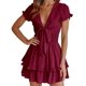 thumbnail image 1 of Vestido PRETTYGARDEN 2025 Mini V Cuello Manga Corta Rojo Vino M, 1 of 6