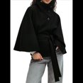 thumbnail image 2 of Ponchos con Mangas de Murciélago para Mujer, Abrigo de Lana con Cuello Alto y Cinturón, Chaqueta Corta de Invierno Negro XL, 2 of 7