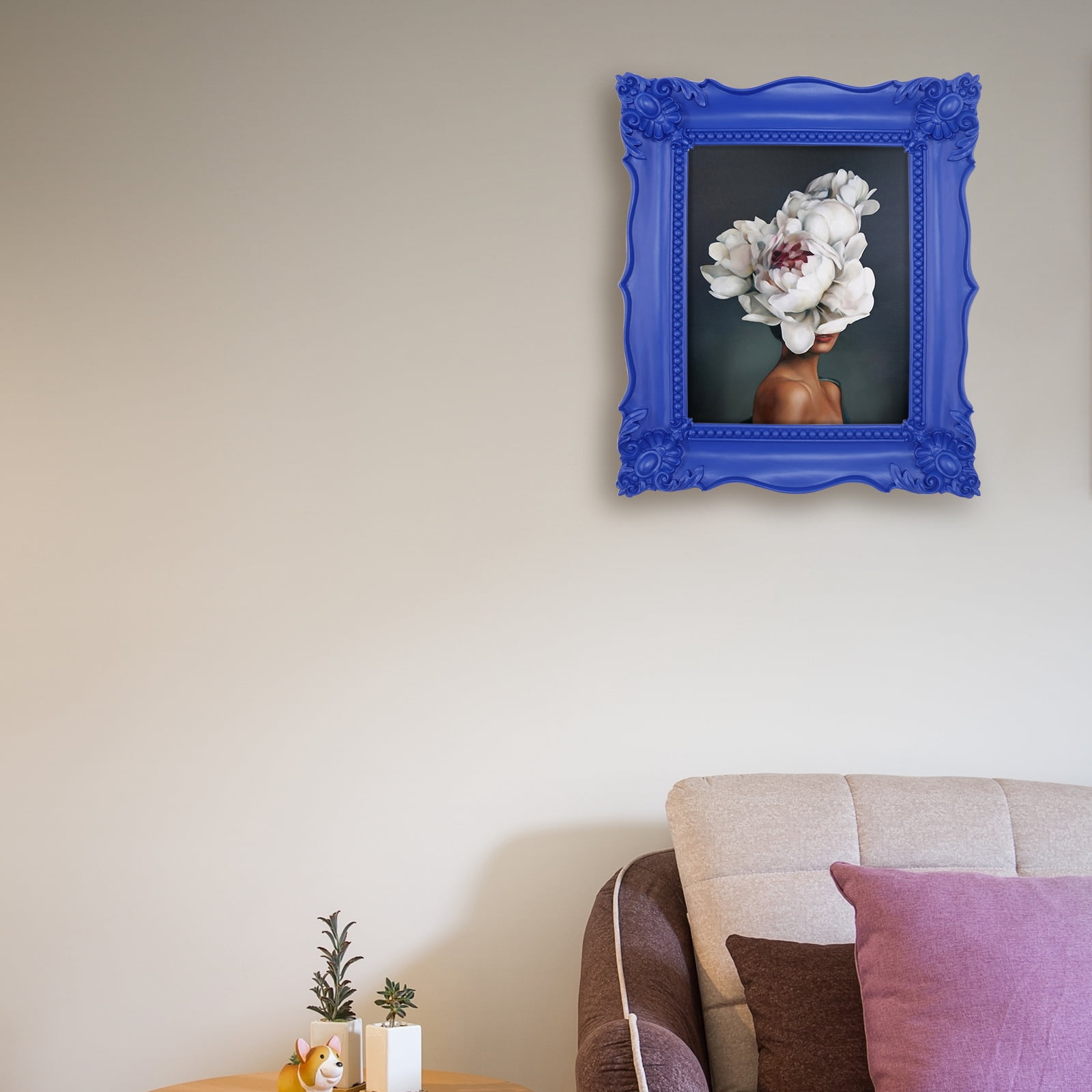 Blue 8x10 Picture Frame for Wall and Tabletop, Vintage Photo Frame with Flower Carving Ornaments