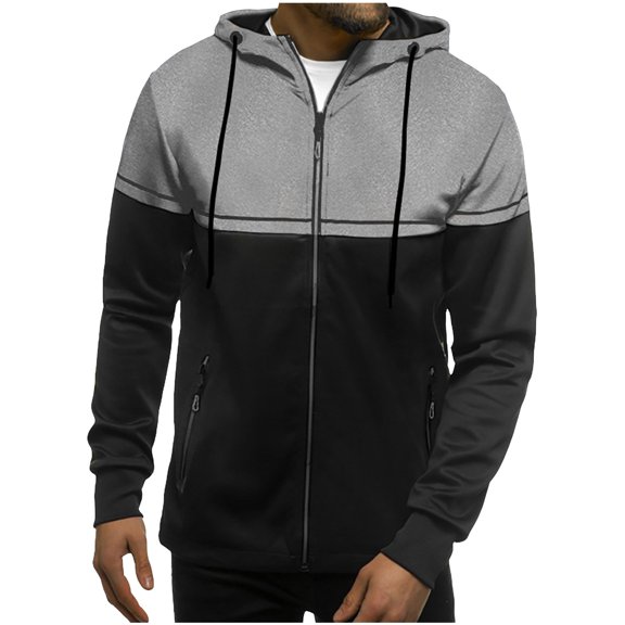 HOOMEUMY Men's Colorblock Hoodie Drawstring Zipper Up Sweatshirt Lightweight Long Sleeve Athletic Pullover Jacket Gray XXL
