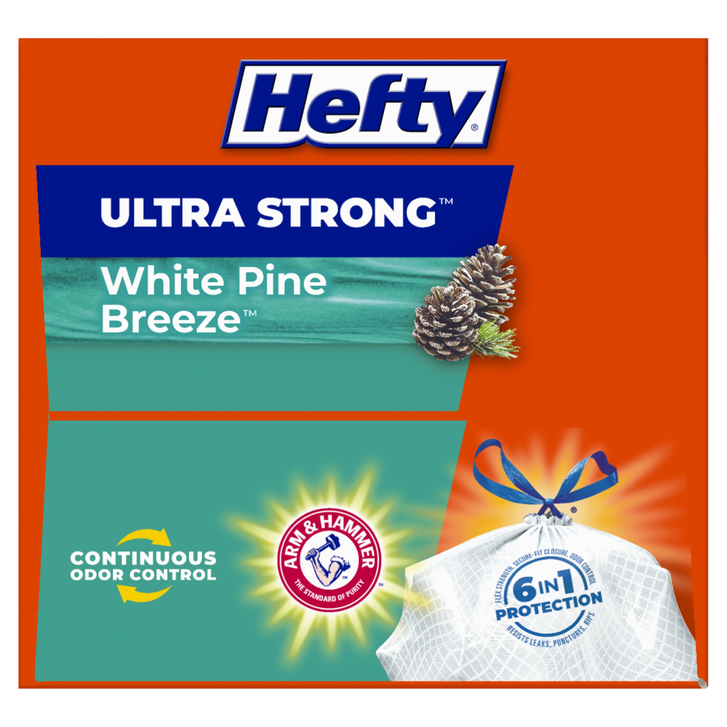 Hefty Trash Bags Drawstring Ultra Strong ARM & HAMMER White 30 Gallon Pine  Breeze - 25 Count - Star Market