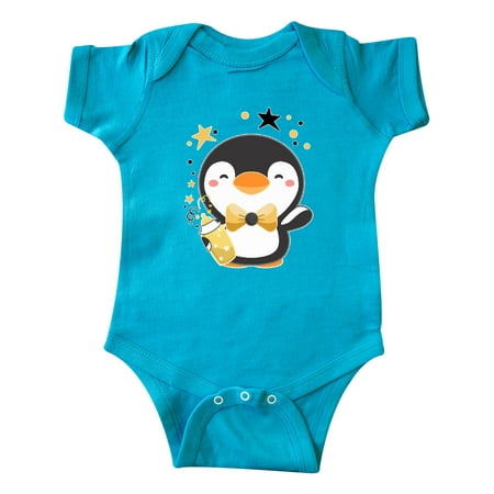 

Inktastic New Year s Baby Penguin in Bow Tie with Bottle Gift Baby Boy or Baby Girl Bodysuit