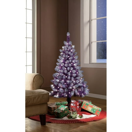 Holiday Time Pre-Lit 4' Purple Tinsel Artificial Christmas Tree Departments - Holiday Time Pre-Lit 4' Purple Tinsel Artificial Christmas Tree