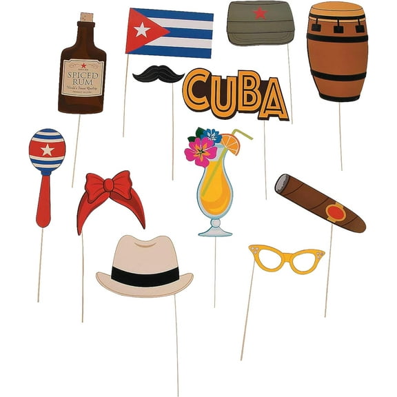 Havana Cuban Theme Party Photo Booth Props (Set of 12) Havana Nights Party Supplies, Apparel Accessories