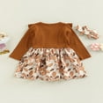 thumbnail image 4 of Robe d'Automne Douce pour Fille avec Bandeau à Nœud Manches Longues Col à Volants Imprimé Feuille Patchwork Robe Trapèze, 4 of 8