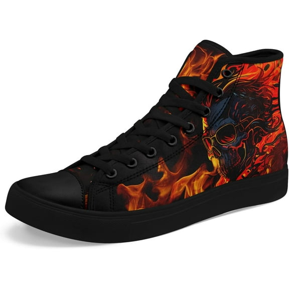 Fashion Gothic Skull Flame High-Top Canvas Shoes for Men Women Stylish Comfort Unisex Lace up Flat Walking Casual Sneakers