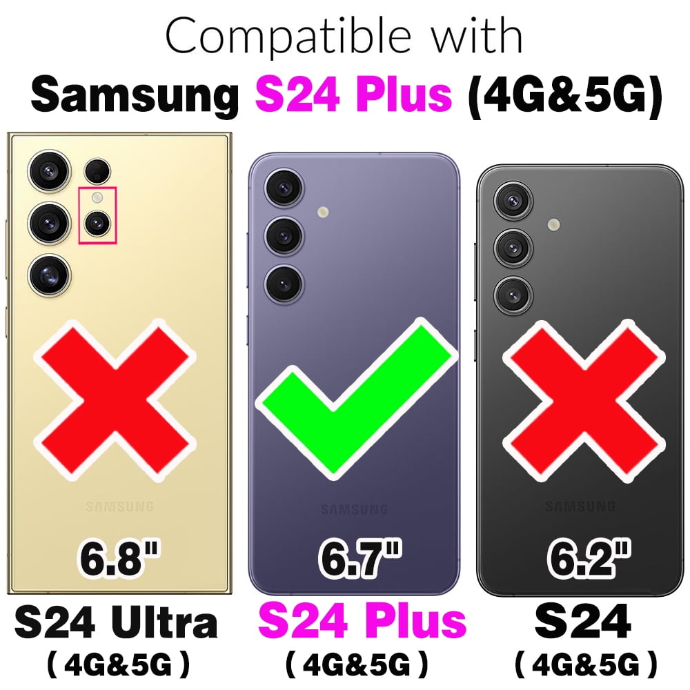 Compatible with Samsung Galaxy S24 Plus S24+ 5G Zipper Wallet Phone Case Tempered Glass Screen Protector Crossbody Lanyard Strap Flip Card Holder Slot Cell Cover for S24Plus 24S + S 24 Women Green