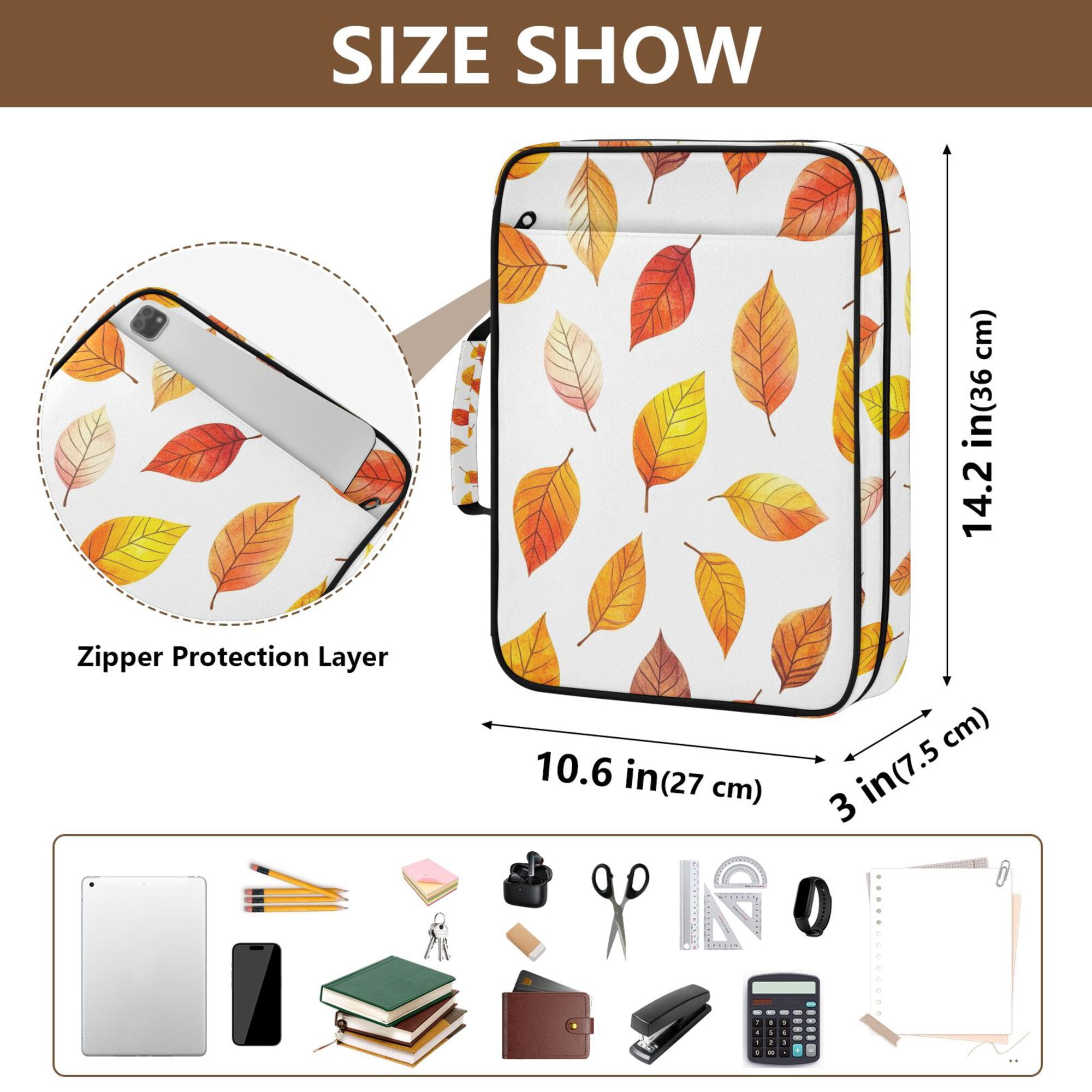FORMRS Accordion File Folder A4 Size 7-Pocket Expanding Document Organizer Bag with 3 Ring Binder, Orange Leaves