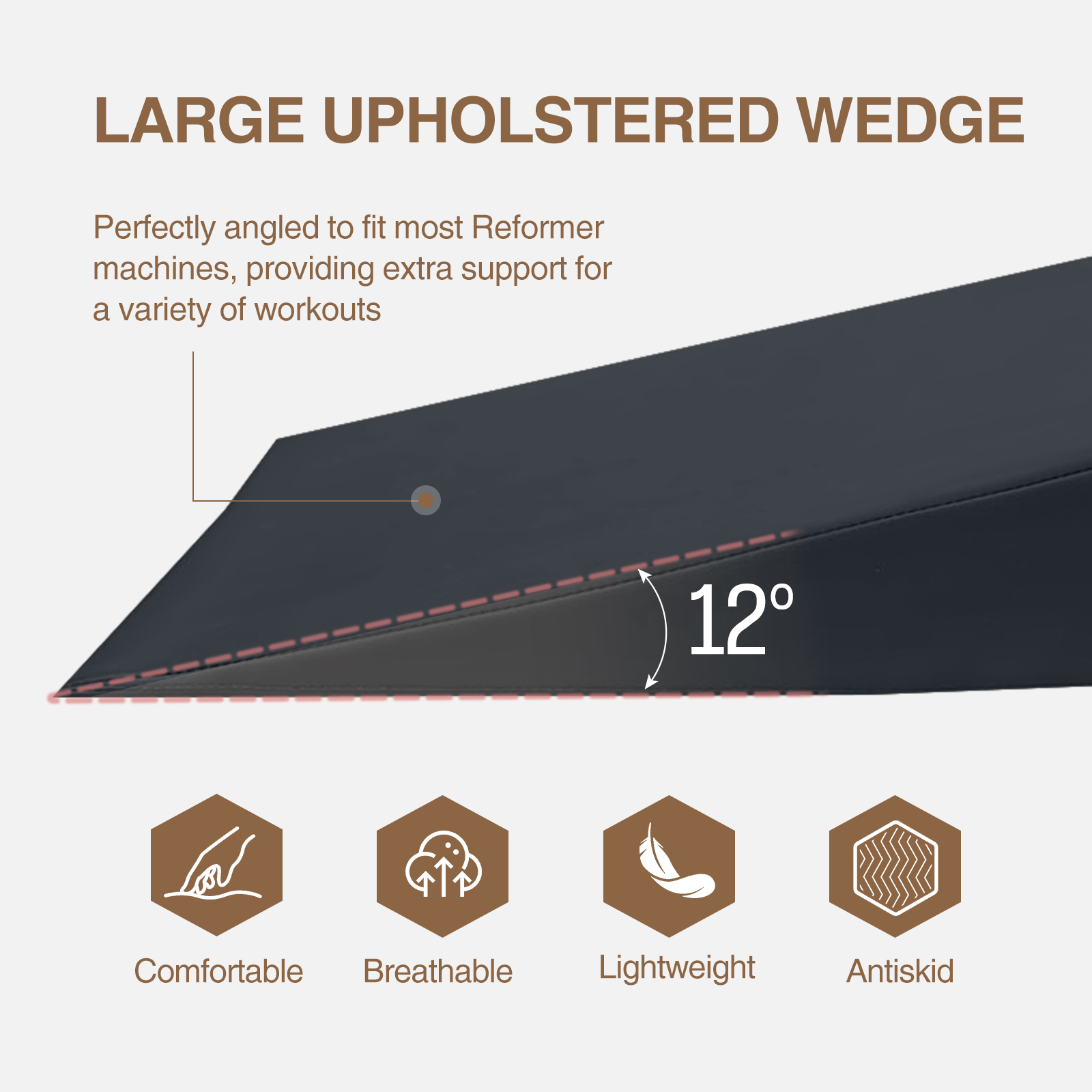 Large Upholstered Pilates Wedge for Pilates Reformer, Exercise Equipment for Pilates Reformer Machine, Reformer Accessories for Floor Exercises, Ideal for Home Pilates and Studio Use, Black