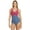Denim Blue/Raspberry, variant on Textured Chlorine Resistant Front Twist Colorblock One Piece Slimsuit, High Cut, Soft Cup, Athletic (Women’s)