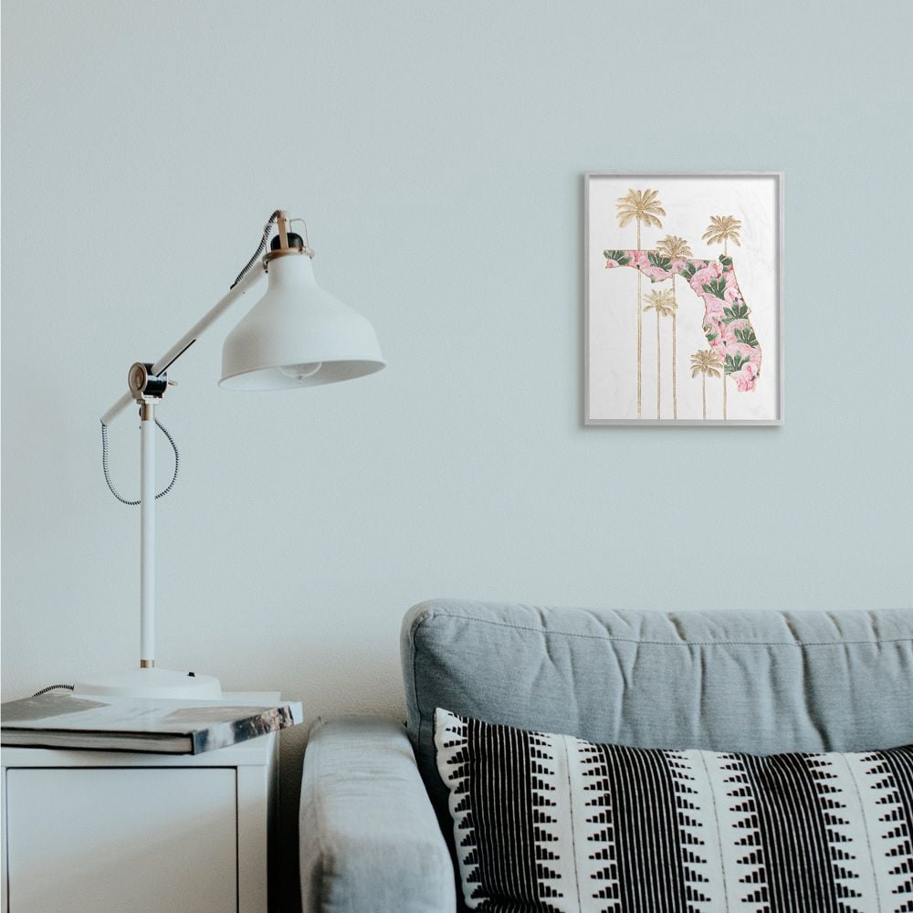 Stupell Industries Flamingo Print Florida State with Palm Trees Designed by Ziwei Li