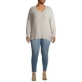 thumbnail image 7 of Heart N' Crush Women's Plus Size V Neck Dropped Shoulder Sweater with Metallic Trim, 7 of 7