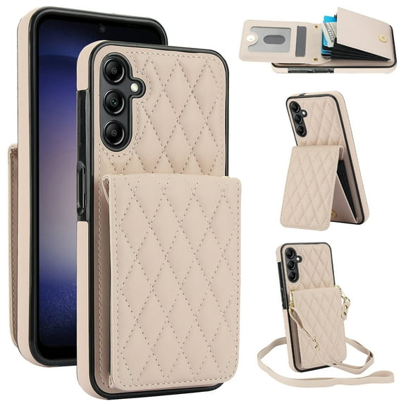 Crossbody Wallet Case for Samsung Galaxy S24 FE, RFID Blocking Protective Purse Case Cover with Card Holder Kickstand Shoulder Strap Lanyard Magnetic Closure for Samsung Galaxy S24 FE, Apricot