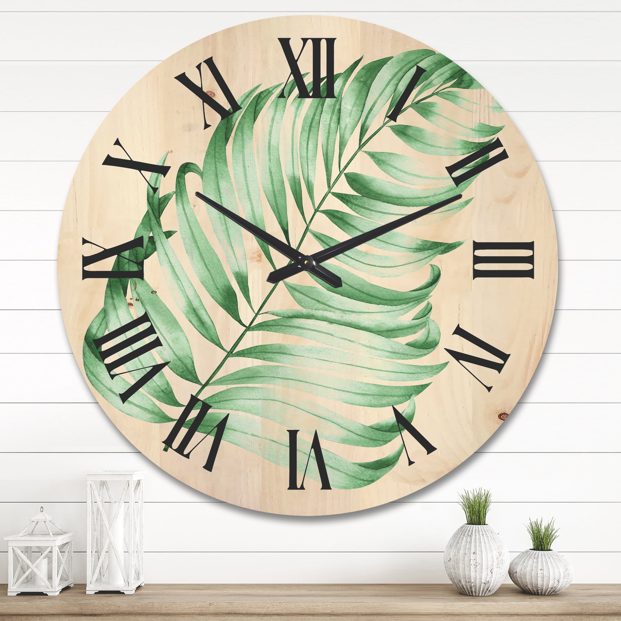 Designart 'Close Up Of Tropical Leaf Of Monstera II' Farmhouse Wood Wall Clock