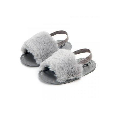 

MarinaVida Newborn Baby Girl Soft Sole Plush Faux Fur Slippers Pram Sandals