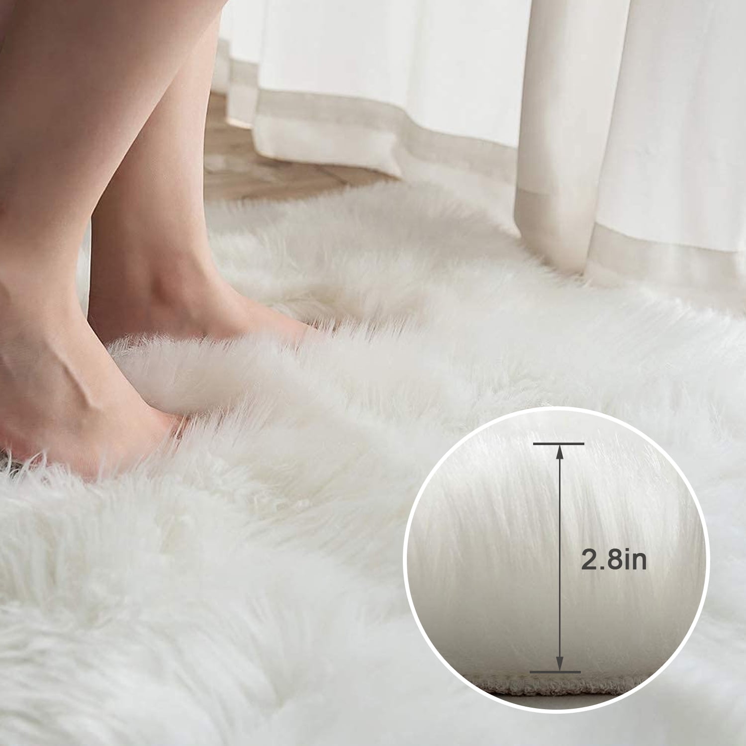 Faux Fur Rug, Fluffy Shaggy Area Rug Ultra Soft 2 x 6 Feet Sheepskin Fur Rug, White Fuzzy Rug Machine Washable Shag Rug, Decor Throw Rugs for Bedroom, Room, Living Room,White