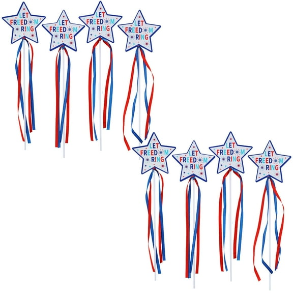 Patriotic Star Wands with Streamers 8Ct, Red White Blue Decor 4th of July Party Favor USA Decoration
